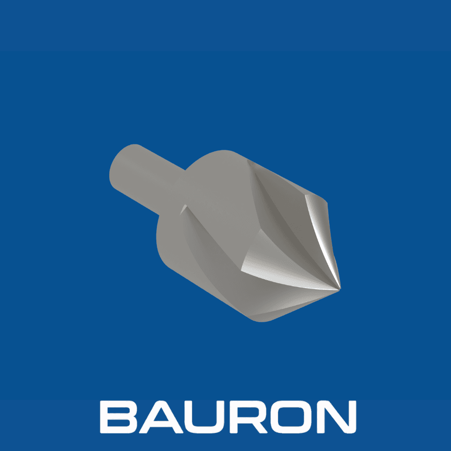 Bauron countersink drill bit shown at an angle with conical multi-flute cutting head