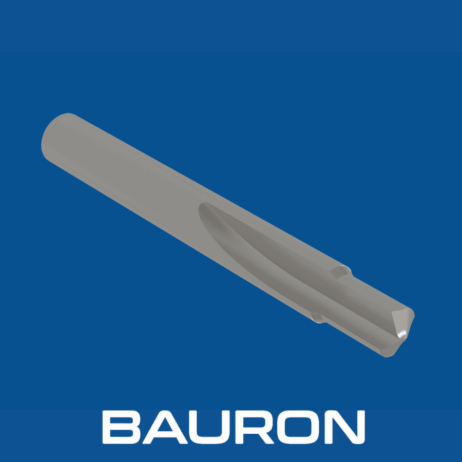 Bauron double margin straight flute drill shown at an angle with straight flute and guided margins