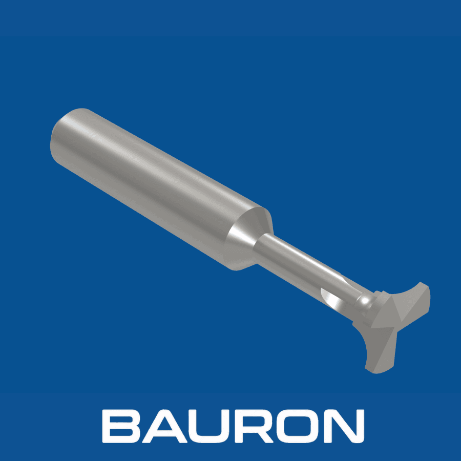 Angled view of a back corner rounding end mill showing its cylindrical shank, reduced neck, and form-cutting head