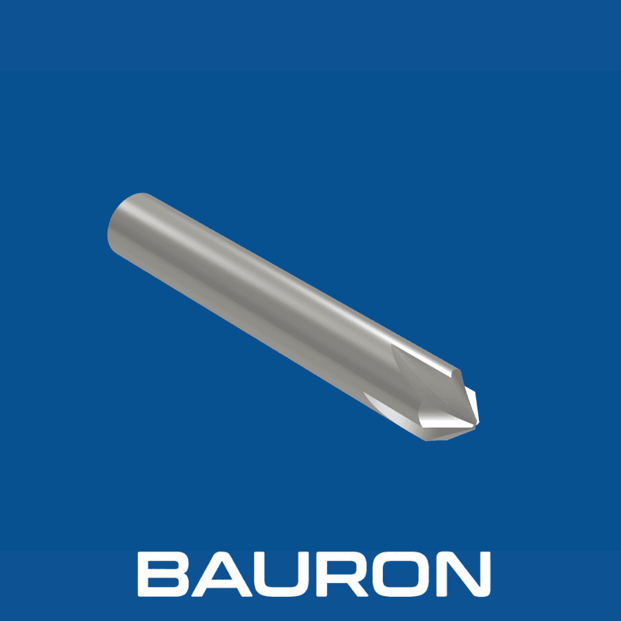 Angled view of a tipped-off chamfer cutter showing its flutes and flat truncated tip