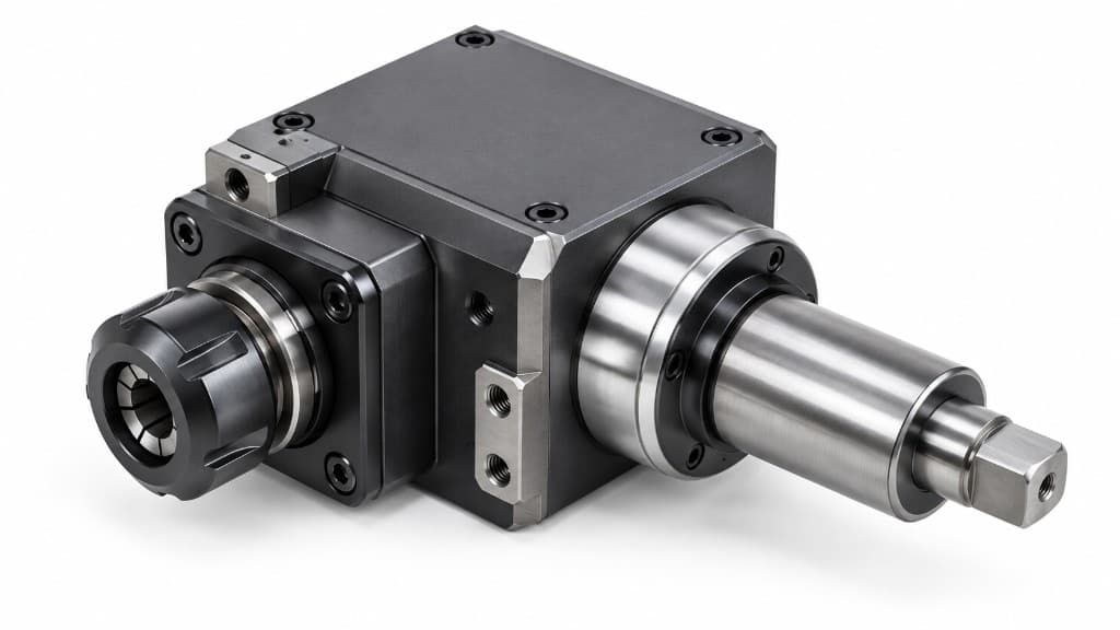 Radial 90-degree angle head live tool holder with ER collet chuck and precision-machined steel body