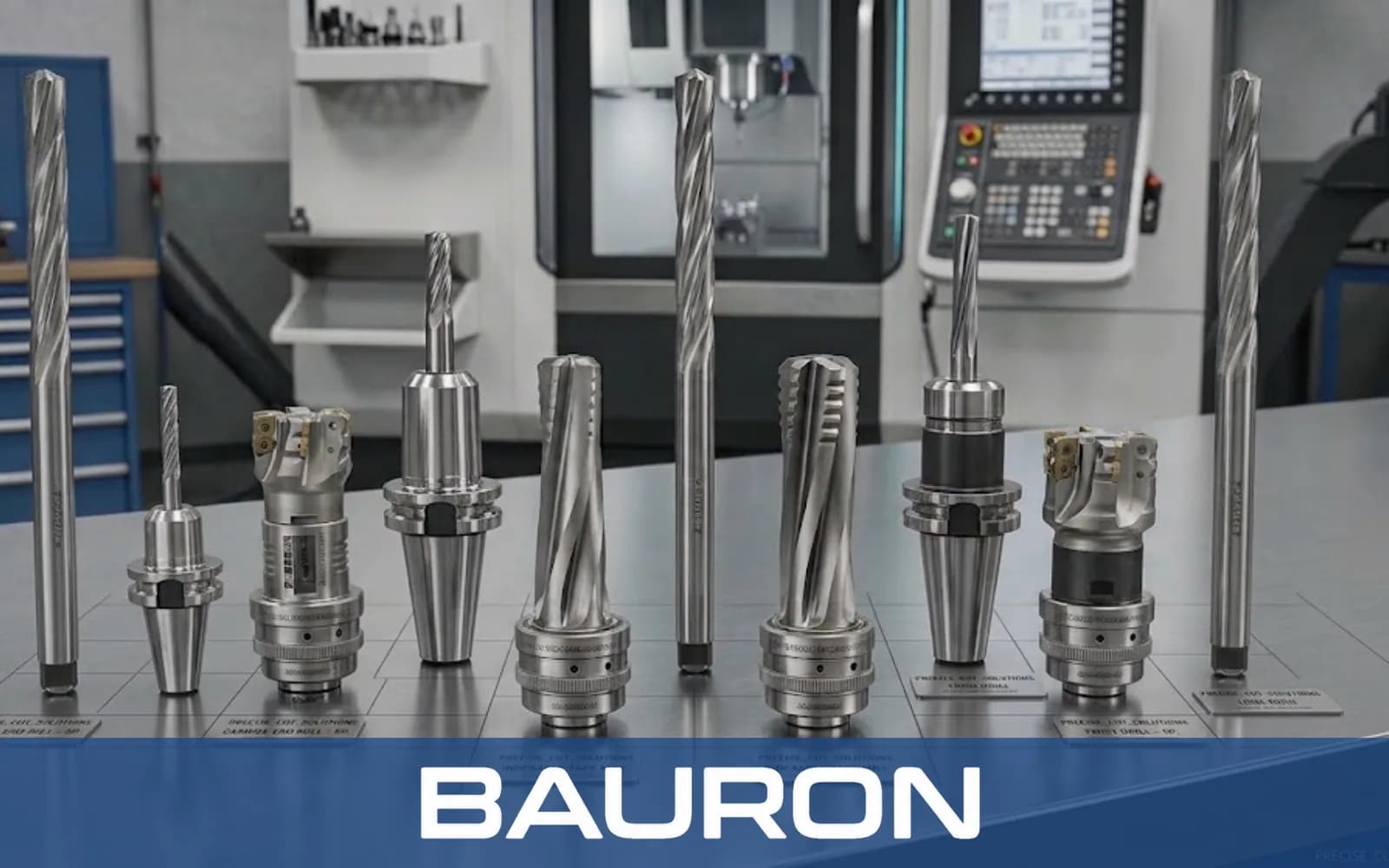 Alesatori e teste di barenatura su portautensili in un'officina CNC